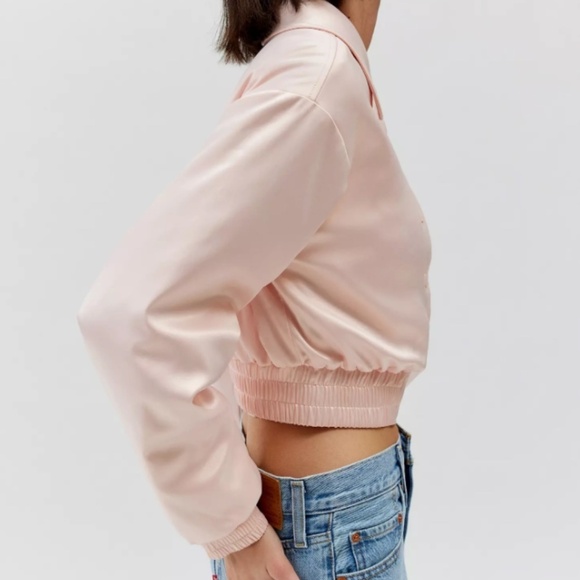 Urban Outfitters Sally Satin Cropped Bomber Jacket - Pink - Size XL - Picture 3 of 15
